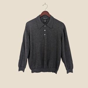 Marco Fiori Italy Mens Medium Gray 100% Merino Wool Long Sleeve Polo Sweater